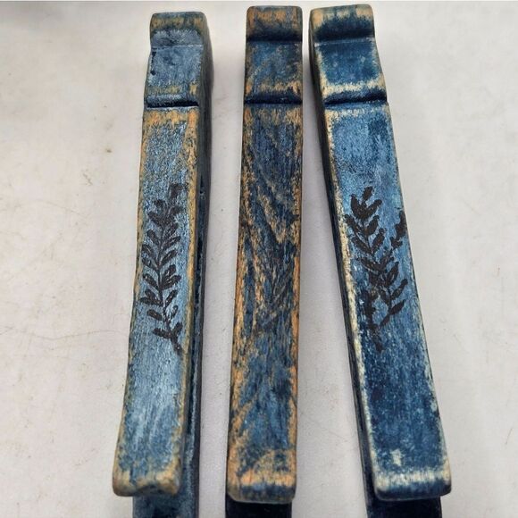 "5/$25" Vintage Upcycled Distressed Blue Wood Clothes Pins, Set Of 3 - Picture 4 of 5